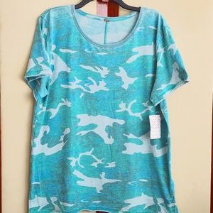 Free People Teal Combo Camo Top Size L